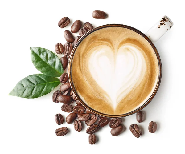 Kahvilatte tai cappuccino taidetta sydämen muotoinen — kuvapankkivalokuva