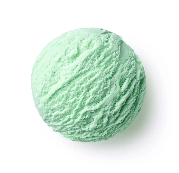 Один Мята Мята Мяч Мороженого Совок Изолированы Белом Фоне Вид — стоковое фото