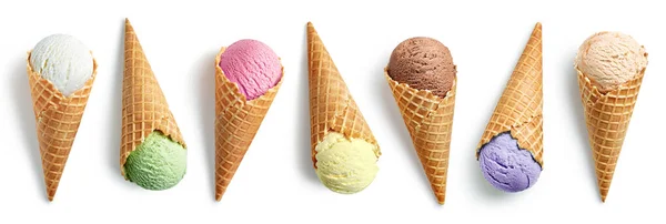 Set Diverse Palette Gelato Coni Cialde Isolato Sfondo Bianco Vista — Foto Stock