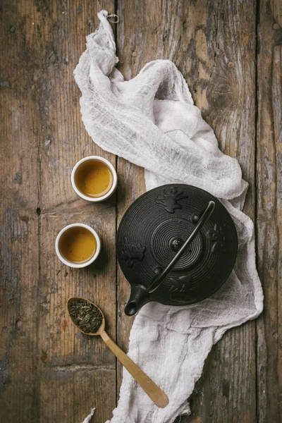 Traditionella Japanska Örtte Recept Tillagas Gjutjärn Tekanna Med Ekologiska Torkade — Stockfoto