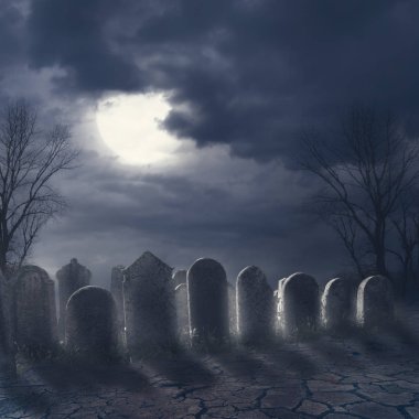 Halloween korkunç gece kavramı. Kötü ay ile gece korku mezarlık. 31 Ekim Cadılar Bayramı partisi poster tasarım arka plan.
