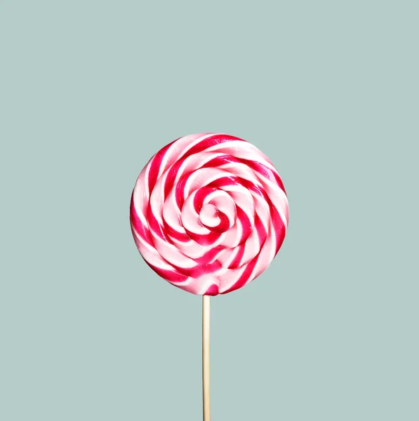 Färgglad Rosa Och Vita Lollipop Pastell Vintage Blå Bakgrund Söta — Stockfoto