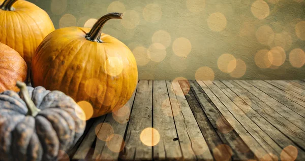 Autumn Pumpkins Still Life Vintage Wooden Table Rustic Background Thanksgiving — Stock Photo, Image