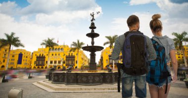 evli çift turist Şehir Lima, Peru seyahat