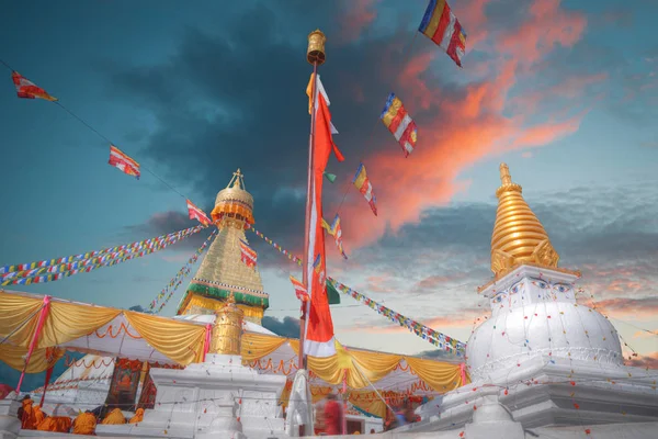 菩提ストゥーパの夕景 カトマンズ ネパール — ストック写真