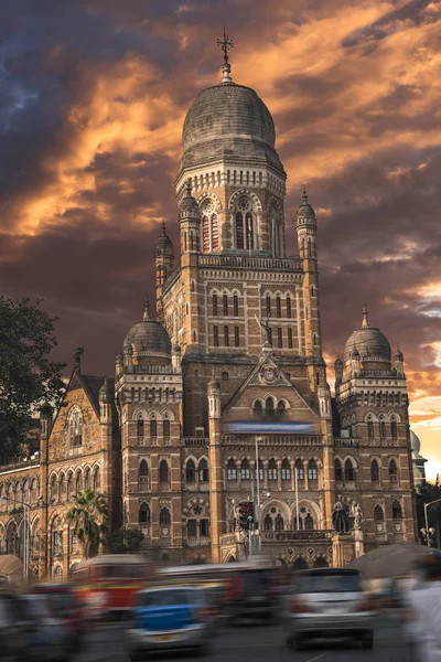 Чхатрапати Шиваджи Бывшая Victoria Terminus Историческая Железнодорожная Станция Индийском Городе — стоковое фото