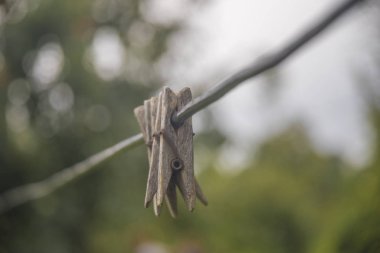 Evin avlusunda sokakta asılı clothespins dönüştürün