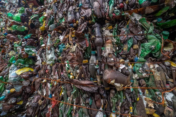 mountains of plastic bottles in a landfill for recycling. Waste recycling