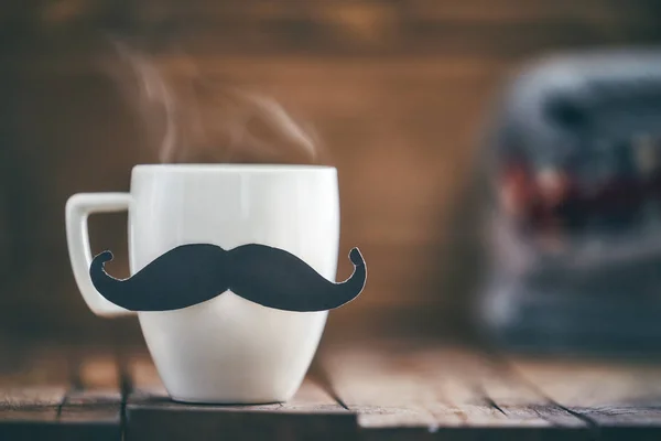 Gelukkige Vaderdag Kopje Koffie Achtergrond Van Houten Tafel — Stockfoto