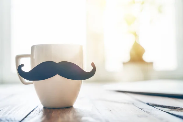 Gelukkige Vaderdag Kopje Koffie Achtergrond Van Houten Tafel — Stockfoto