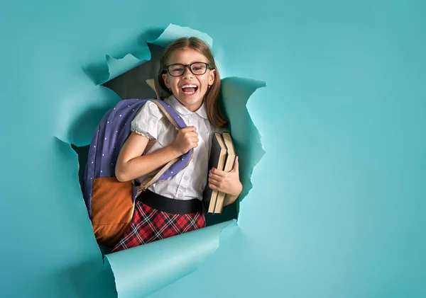 Terug Naar School Gelukkig Tijd Schattig Ijverig Kind Breekt Door — Stockfoto