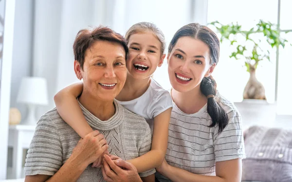 Nice Girl Her Mother Grandmother Enjoy Sunny Morning Good Time — Stock Photo, Image