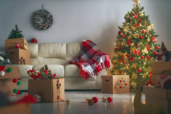 Veselé Vánoce Šťastný Svátky Krásný Obývací Pokoj Zařízený Vánocům — Stock fotografie