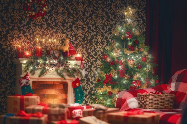 Joyeux Noël Joyeuses Fêtes Beau Salon Décoré Pour Noël — Photo