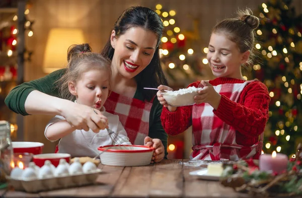 Feliz Natal Boas Festas Preparação Familiar Comida Férias Mãe Filha — Fotografia de Stock