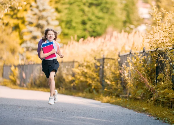 Mädchen mit Rucksack geht zur Schule — Stockfoto