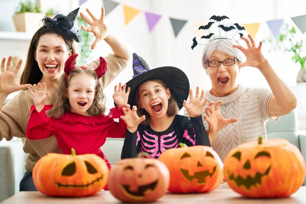 family celebrating Halloween