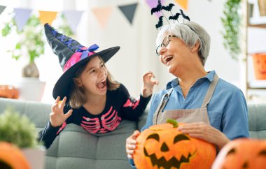 family celebrating Halloween