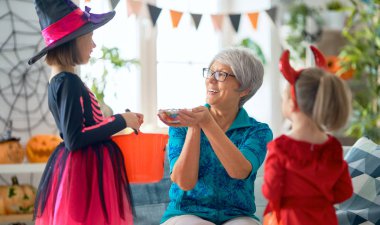 family celebrating Halloween