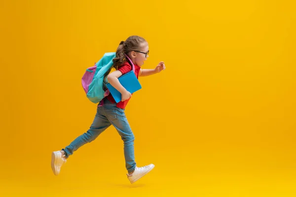 Powrót Szkoły Szczęśliwy Czas Cute Pracowity Dziecko Jest Jogging Tle — Zdjęcie stockowe