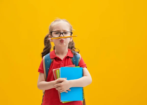 Tillbaka Till Skolan Och Glad Tid Söt Flitig Barn Färg — Stockfoto