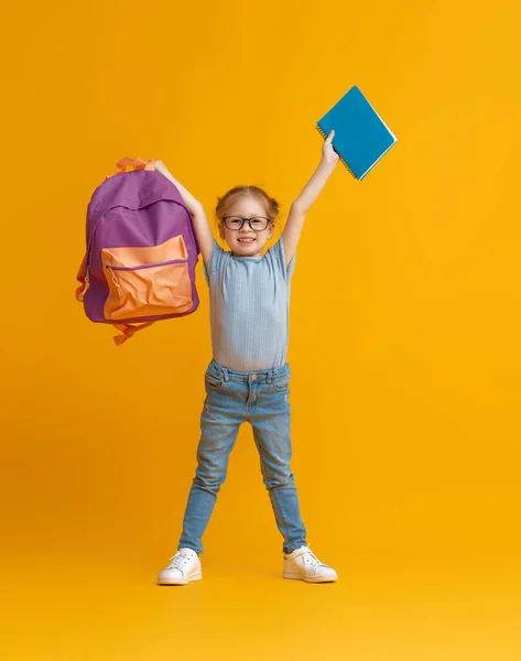 Volta Escola Tempo Feliz Criança Trabalhadora Bonito Fundo Parede Papel — Fotografia de Stock