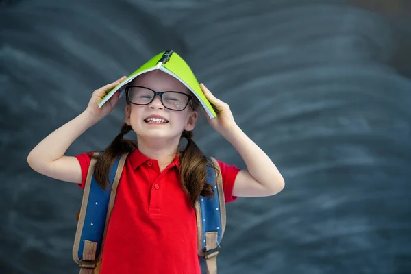 Vuelta Escuela Feliz Niño Laborioso Lindo Está Aprendiendo Clase Fondo — Foto de Stock