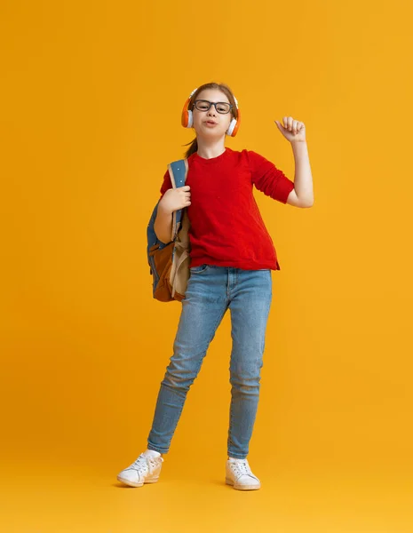 Powrót Szkoły Szczęśliwy Czas Cute Pracowity Dziecko Jest Jogging Tle — Zdjęcie stockowe