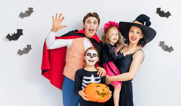 Mother Father Kids Having Fun Party Happy Family Celebrating Halloween — Stock Photo, Image