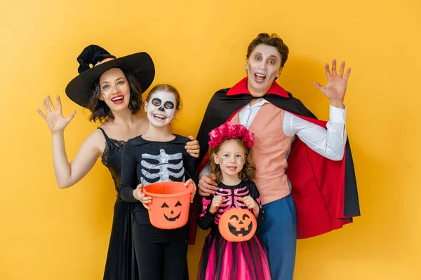 Mother Father Kids Having Fun Party Happy Family Celebrating Halloween — Stock Photo, Image
