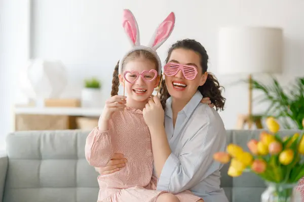 Happy Holiday Mother Her Daughter Family Celebrating Easter Cute Little — Stock Photo, Image