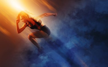 Kadın sprinter başlayan bırakarak. Patlayan Başlat