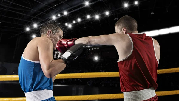 Due Pugili Professionisti Boxe Sfondo Nero — Foto Stock