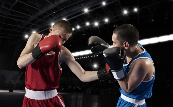 Dos Boxeadores Profesionales Boxeando Sobre Fondo Negro — Foto de Stock