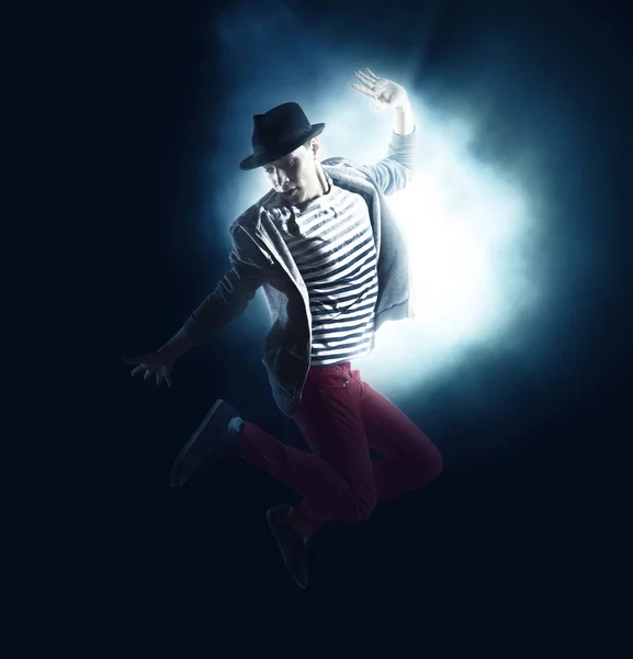 Man Break Dancing Dark Light Background — Stock Photo, Image