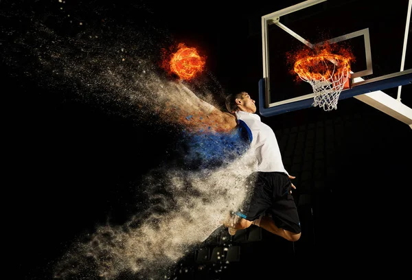 Basketball player in action in gym