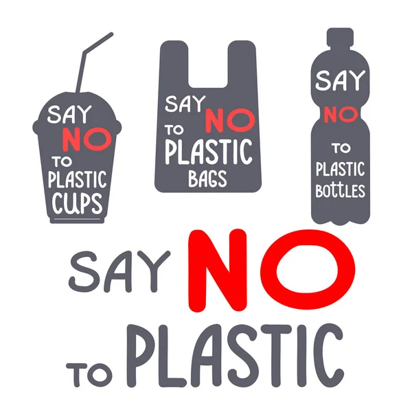 Detén Plástico Concepto Problema Contaminación Plástica Puede Ser Utilizado Para — Vector de stock