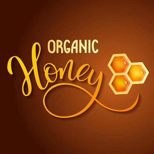 Honeycomb and Organic Honey on a brown background. — Stock Vector