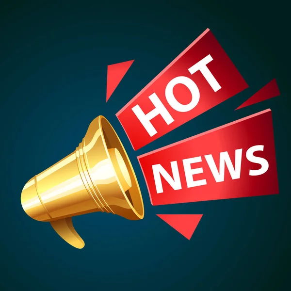 Golden loudspeaker and text Hot News — Stock Vector