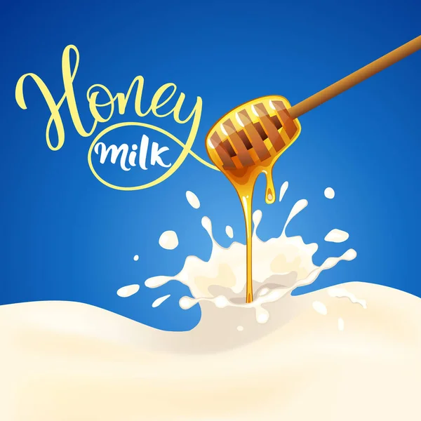 Honig Fällt Und Spritzt Das Milchprodukt Blauer Hintergrund Cartoon Stil lizenzfreie Stockillustrationen