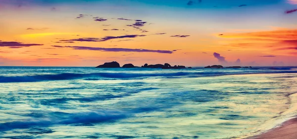 Coucher Soleil Incroyable Sur Mer Beau Paysage Sri Lanka Panorama — Photo