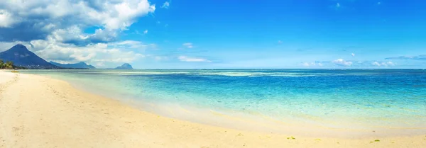 Sandiger Tropischer Wolfstrand Sonnigem Tag Schöne Landschaft Panorama Mauritius — Stockfoto