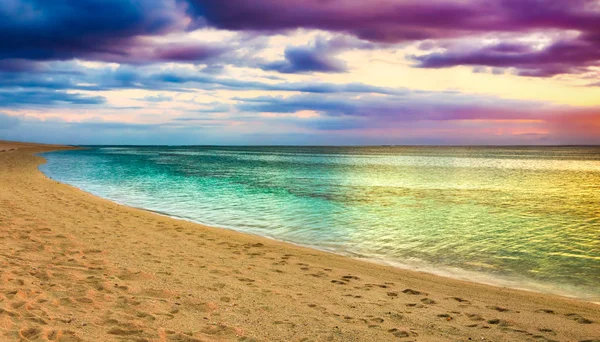 Kilátással Tengerre Naplemente Csodálatos Táj Gyönyörű Beach Mauritius Panoráma — Stock Fotó