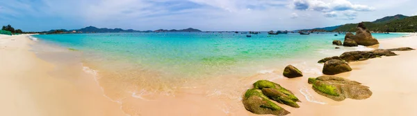 Gyönyörű Fehér Homokos Strand Kövek Előtér Vietnam Táj Panoráma — Stock Fotó