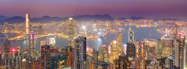 Hong Kong Skyline Bei Sonnenuntergang Blick Vom Viktoria Gipfel Panorama — Stockfoto