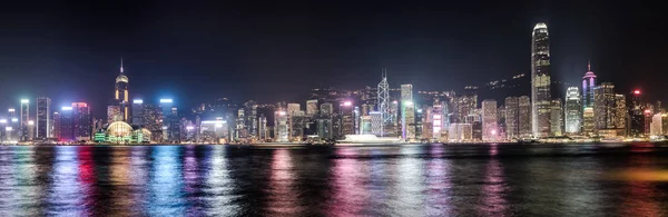 Blick Auf Die Stadt Hongkong Bei Nacht Skyline Panorama — Stockfoto