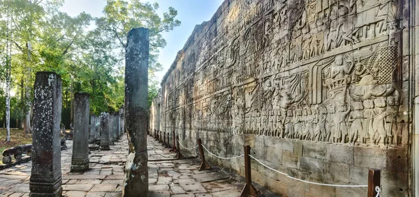 Bas Relief Bayon Temple Angkor Thom Morning Time Siem Reap — Stock Photo, Image