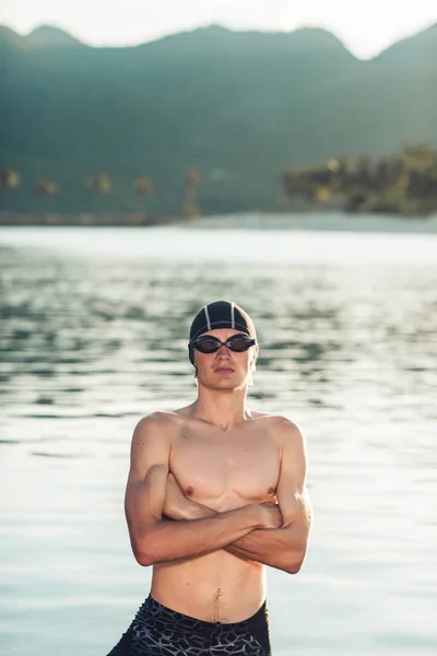 Swimmer model in a sea — Stock Photo, Image