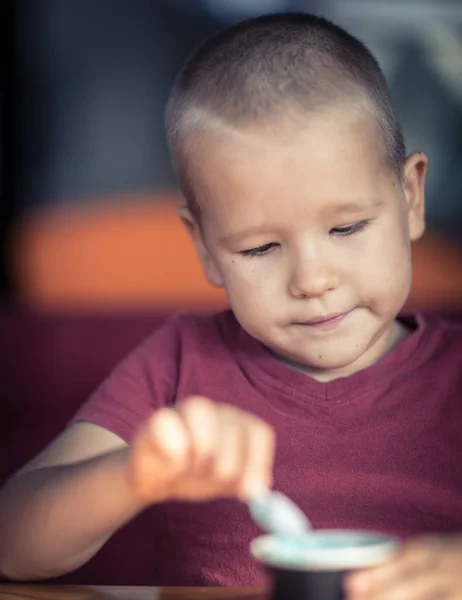 Portrait of a boy eating ice cream — Stock Photo, Image