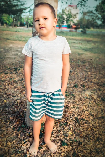 Outdoor Portret van schattige kleine jongen — Stockfoto